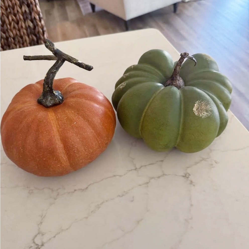 Pottery Barn Decorative Orange and Green Pumpkins